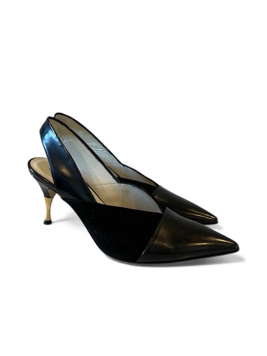 Bruno Magli Shoes - Bruno Magli Italy Black Leather Slingback Heels Gold Heel Pointed Toe 36